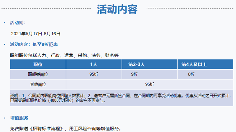 科衡人力职能岗RPO优惠活动